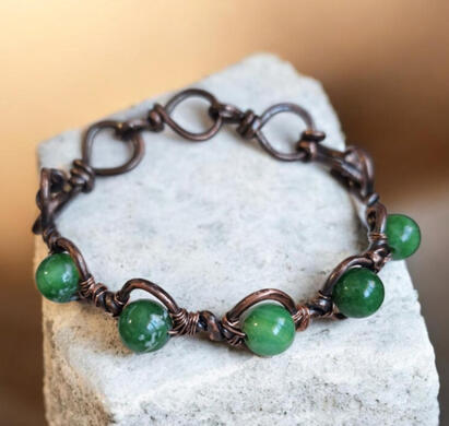 Gaia Verde copper bracelet Handmade bracelet with green stones from the Road Talismans collection