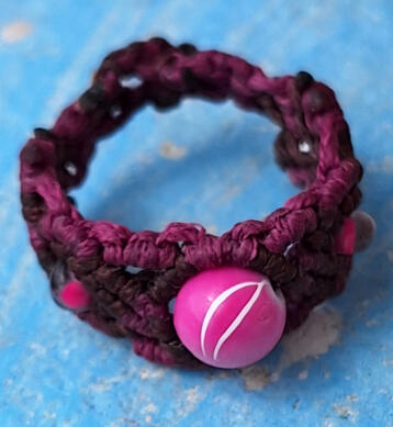 Macramé Ring with Pink Bead Handmade macramé ring with pink bead from the Road Talismans collection