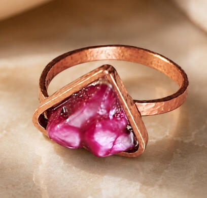 Pink Stone Copper Ring Handmade copper ring with pink stone from the Road Talismans collection
